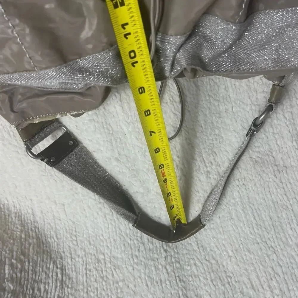 Juicy Couture Nylon taupe & cotton silver shimmery hobo bag leather strap